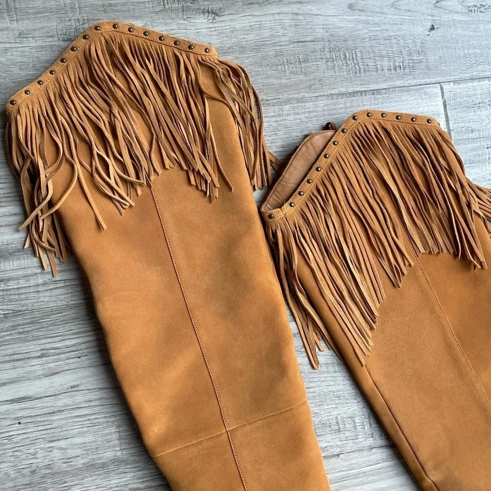 Spell Cognac Fringe Over-The-Knee Suede Boots